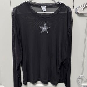 Rue21 Black Sheer Long-Sleeve Top with Rhinestone Star